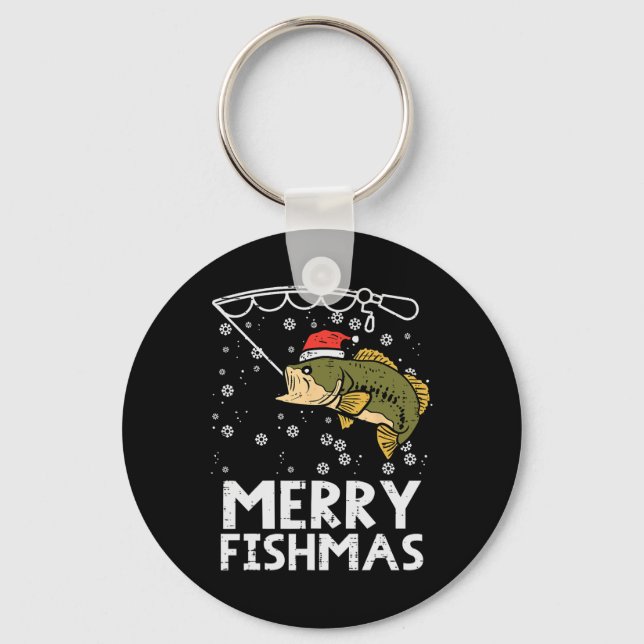 Merry Fishmas Fish Fishing Xmas Christmas Dad Men  Key Ring (Front)