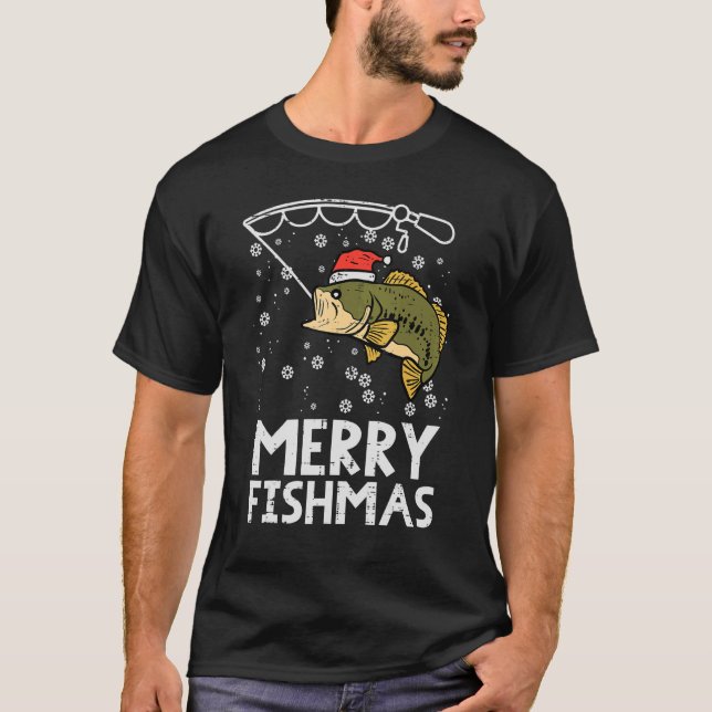 Merry Fishmas Fish Fishing Xmas Christmas Dad Men T-Shirt (Front)
