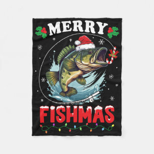 Merry Fishmas Fish Funny Fishing Christmas Dad Men Fleece Blanket