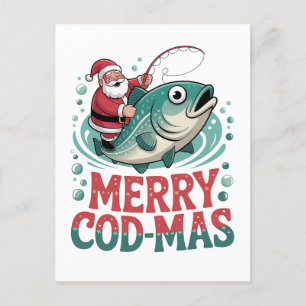 Merry Fishmas Fishing Christmas Santa Claus Xmas  Invitation Postcard