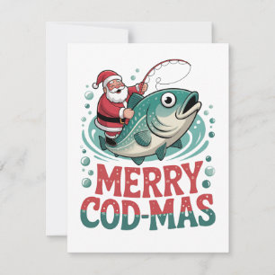 Merry Fishmas Fishing Christmas Santa Claus Xmas Thank You Card
