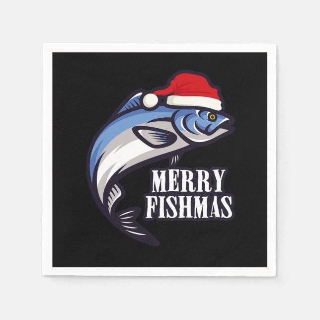 Merry Fishmas Fishing Fishermen Christmas Gift Napkin (Front)