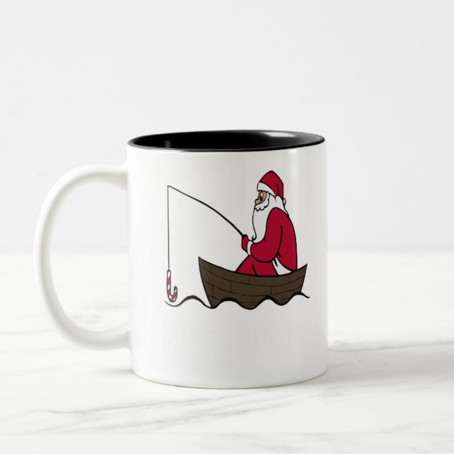 Merry fishmas fishing santa christmas fisherman.pn Two-Tone coffee mug (Left)