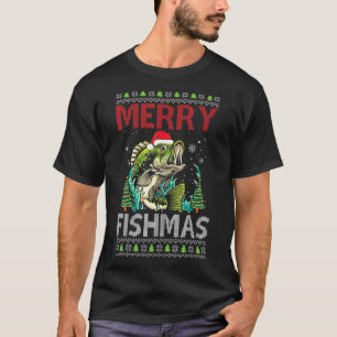 Merry Fishmas Fishing Ugly Christmas Large Mouth B T-Shirt
