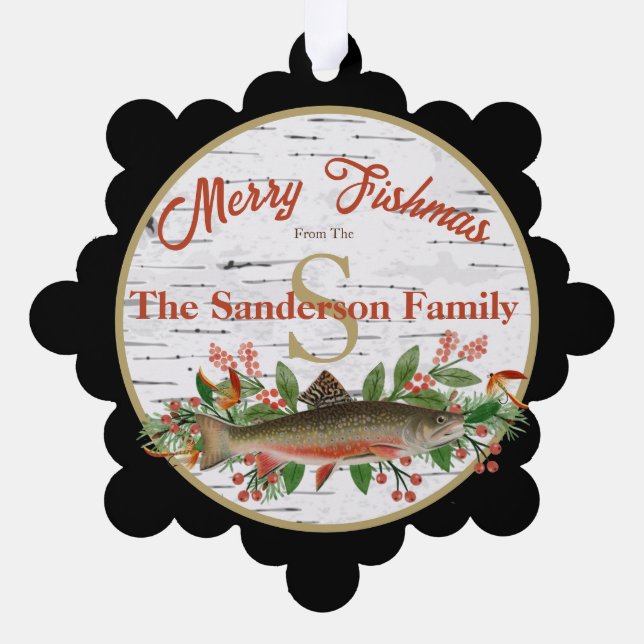 Merry Fishmas  Fly Fishing Tree Decoration Card (Back)