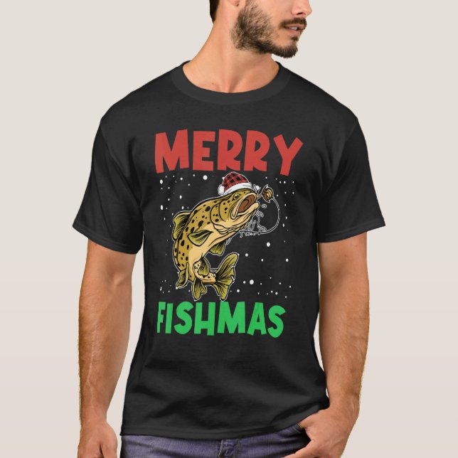 Merry Fishmas For Fisher u2013 Xmas Christmas Fish T-Shirt (Front)