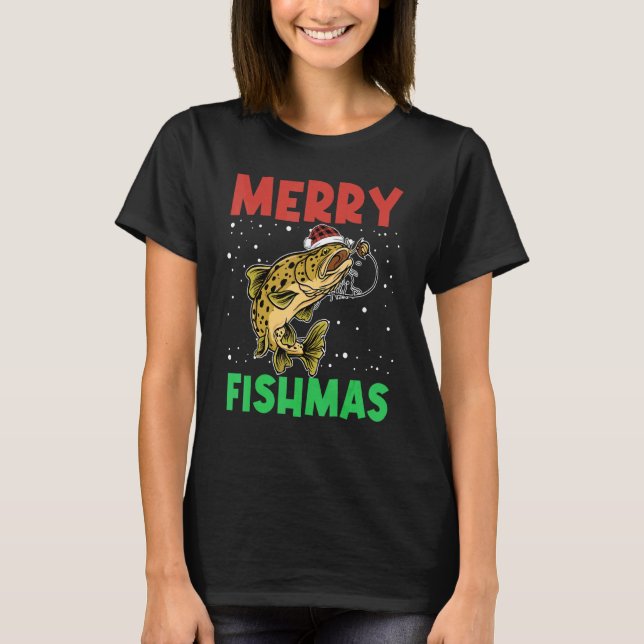 Merry Fishmas For Fisher u2013 Xmas Christmas Fish T-Shirt (Front)