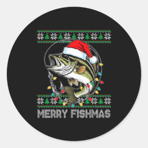Merry Fishmas Funny B Fishing Christmas For Women  Classic Round Sticker