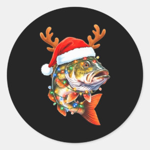 Merry Fishmas Funny B Fishing Christmas Santa Hat  Classic Round Sticker