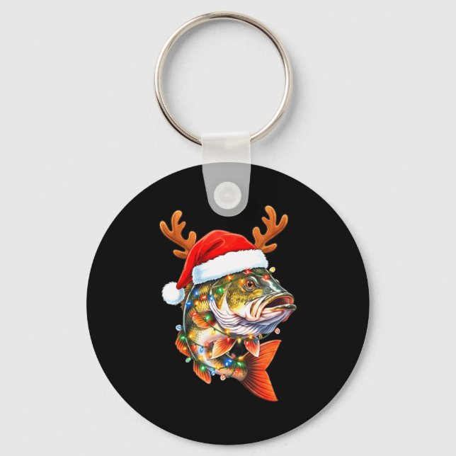 Merry Fishmas Funny B Fishing Christmas Santa Hat  Key Ring (Front)