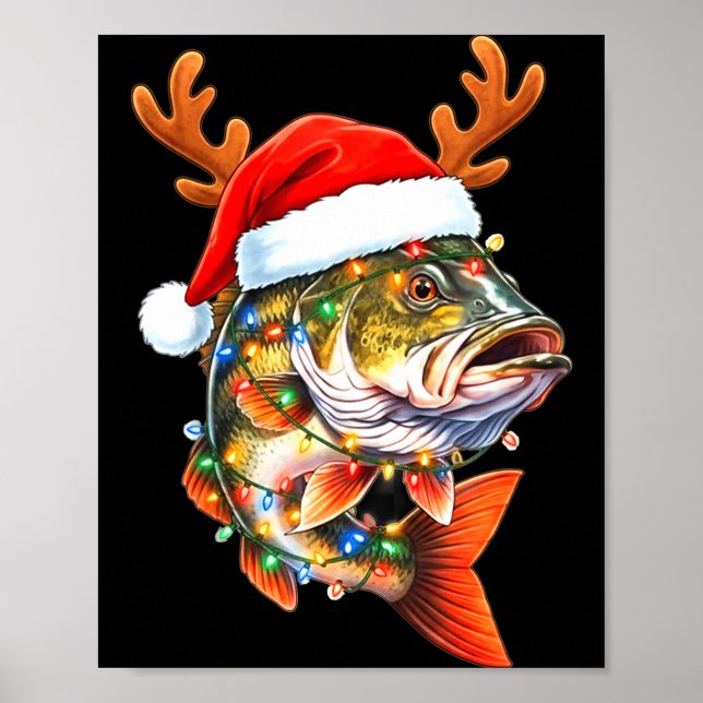 Merry Fishmas Funny B Fishing Christmas Santa Hat  Poster (Front)
