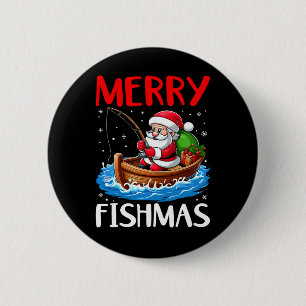 Merry Fishmas Funny Christmas Santa Claus Fishing 6 Cm Round Badge