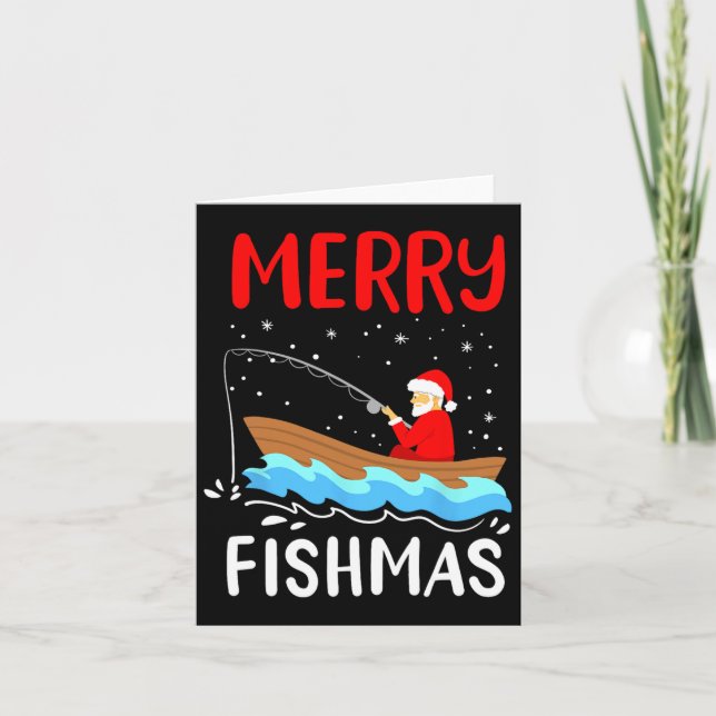 Merry Fishmas Funny Christmas Santa Claus Fishing  Card (Front)