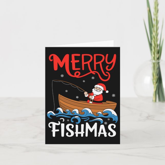 Merry Fishmas Funny Christmas Santa Claus Fishing  Card (Front)