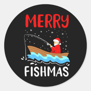 Merry Fishmas Funny Christmas Santa Claus Fishing Classic Round Sticker