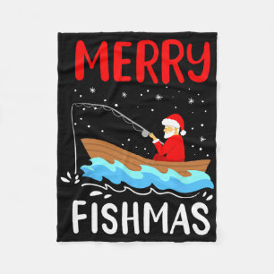 Merry Fishmas Funny Christmas Santa Claus Fishing  Fleece Blanket