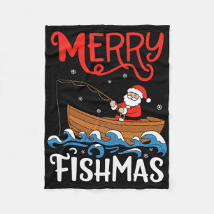 Merry Fishmas Funny Christmas Santa Claus Fishing Fleece Blanket