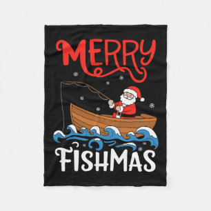 Merry Fishmas Funny Christmas Santa Claus Fishing  Fleece Blanket