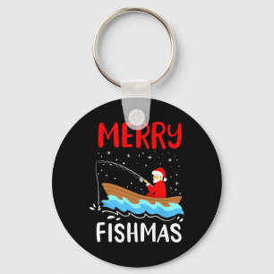 Merry Fishmas Funny Christmas Santa Claus Fishing Key Ring
