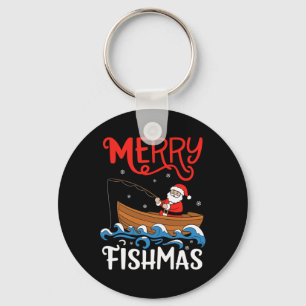 Merry Fishmas Funny Christmas Santa Claus Fishing Key Ring