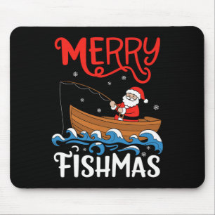 Merry Fishmas Funny Christmas Santa Claus Fishing Mouse Mat