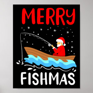 Merry Fishmas Funny Christmas Santa Claus Fishing  Poster