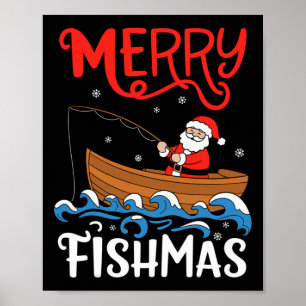 Merry Fishmas Funny Christmas Santa Claus Fishing Poster