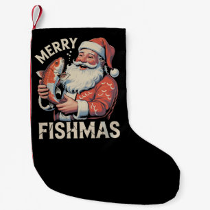 Merry Fishmas Funny Christmas Santa Claus Fishing Small Christmas Stocking