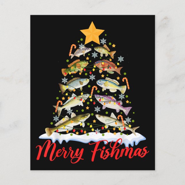 Merry Fishmas Funny Christmas Tree Lights Fish Fis (Front)