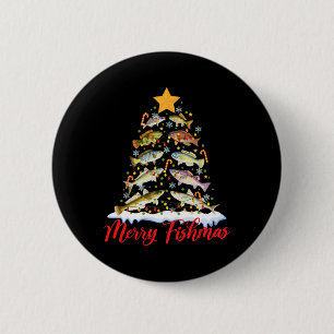 Merry Fishmas Funny Christmas Tree Lights Fish Fis 6 Cm Round Badge