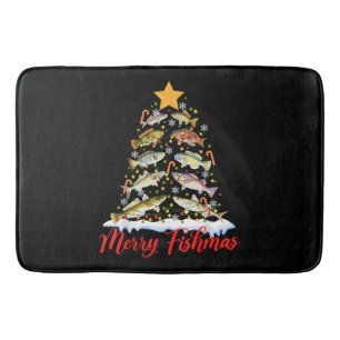 Merry Fishmas Funny Christmas Tree Lights Fish Fis Bath Mat
