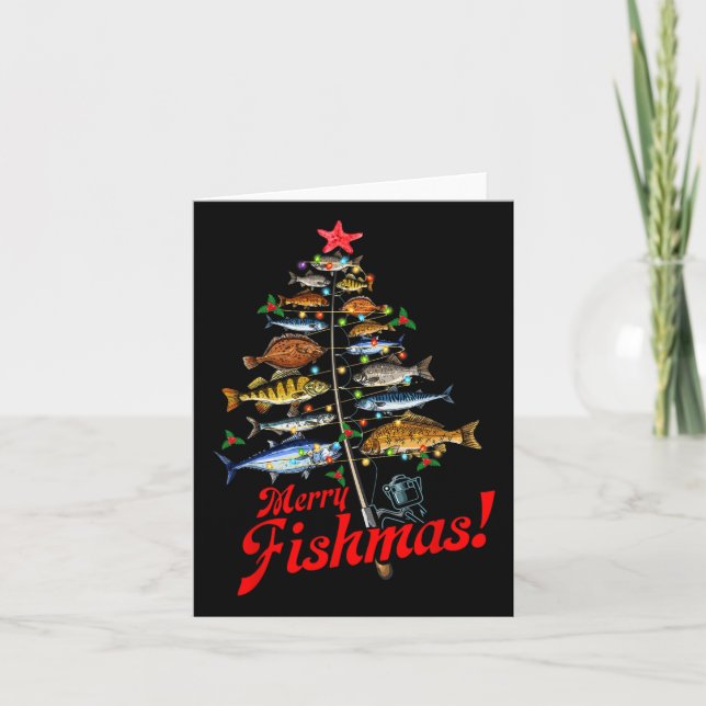 Merry Fishmas Funny Christmas Tree Lights Fish Fis Card (Front)