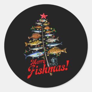 Merry Fishmas Funny Christmas Tree Lights Fish Fis Classic Round Sticker
