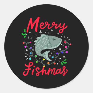 Merry Fishmas Funny Christmas Tree Lights Fish Fis Classic Round Sticker
