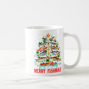 Merry Fishmas Funny Christmas Tree Lights Fish Fis Coffee Mug