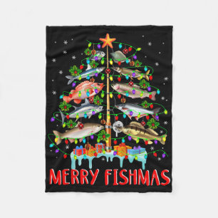 Merry Fishmas Funny Christmas Tree Lights Fish Fis Fleece Blanket