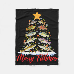 Merry Fishmas Funny Christmas Tree Lights Fish Fis Fleece Blanket