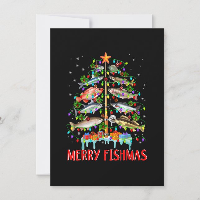 Merry Fishmas Funny Christmas Tree Lights Fish Fis Invitation (Front)