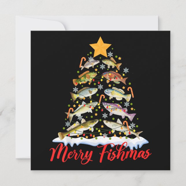 Merry Fishmas Funny Christmas Tree Lights Fish Fis Invitation (Front)