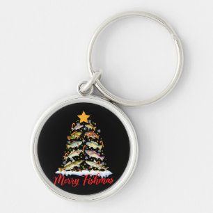 Merry Fishmas Funny Christmas Tree Lights Fish Fis Key Ring