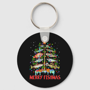 Merry Fishmas Funny Christmas Tree Lights Fish Fis Key Ring