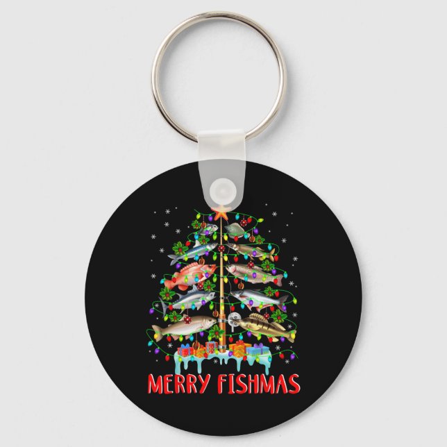 Merry Fishmas Funny Christmas Tree Lights Fish Fis Key Ring (Front)