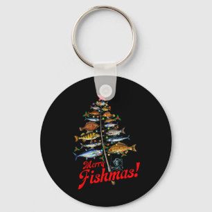 Merry Fishmas Funny Christmas Tree Lights Fish Fis Key Ring