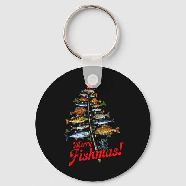 Merry Fishmas Funny Christmas Tree Lights Fish Fis Key Ring (Front)