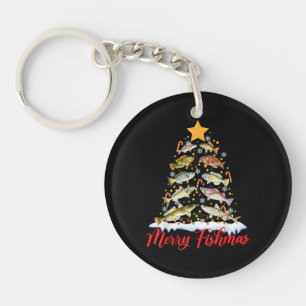 Merry Fishmas Funny Christmas Tree Lights Fish Fis Key Ring