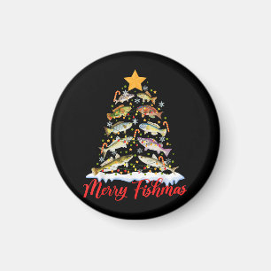 Merry Fishmas Funny Christmas Tree Lights Fish Fis Magnet