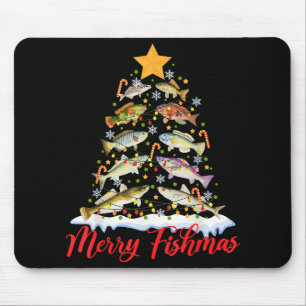 Merry Fishmas Funny Christmas Tree Lights Fish Fis Mouse Mat