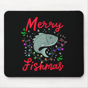 Merry Fishmas Funny Christmas Tree Lights Fish Fis Mouse Mat