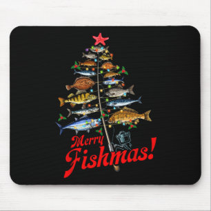 Merry Fishmas Funny Christmas Tree Lights Fish Fis Mouse Mat