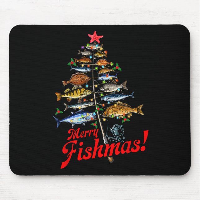Merry Fishmas Funny Christmas Tree Lights Fish Fis Mouse Mat (Front)